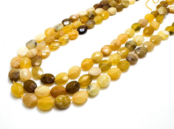 Yellow Opal Gemstone Beads, Natural Yellow Opal Faceted Flat Oval 8mm x 10mm Gemstone Beads - PG114