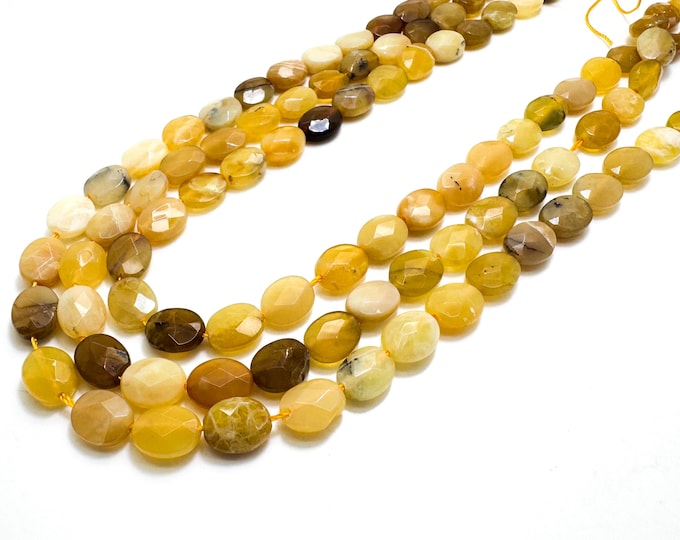 Yellow Opal Gemstone Beads, Natural Yellow Opal Faceted Flat Oval 8mm x 10mm Gemstone Beads - PG114