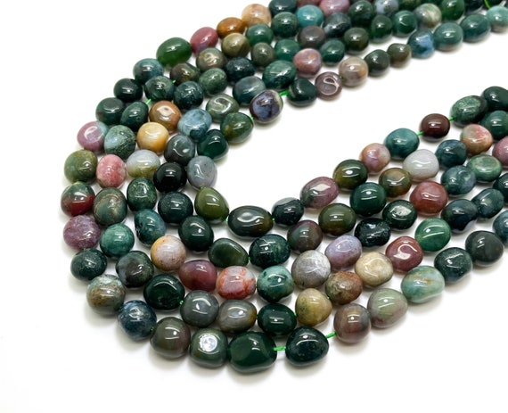 Natural Green Moss Agate Pebbles Smooth Polished Nugget Stone Rock Gemstone Beads (Assorted Size) - PGS390