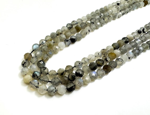 Natural Gray Labradorite Faceted Round 5mm Gemstone Beads - RNF130