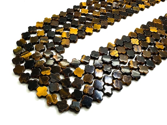 Natural Tiger Eye Four Leaf Clover 8mm Smooth Gemstone Beads - PGS416