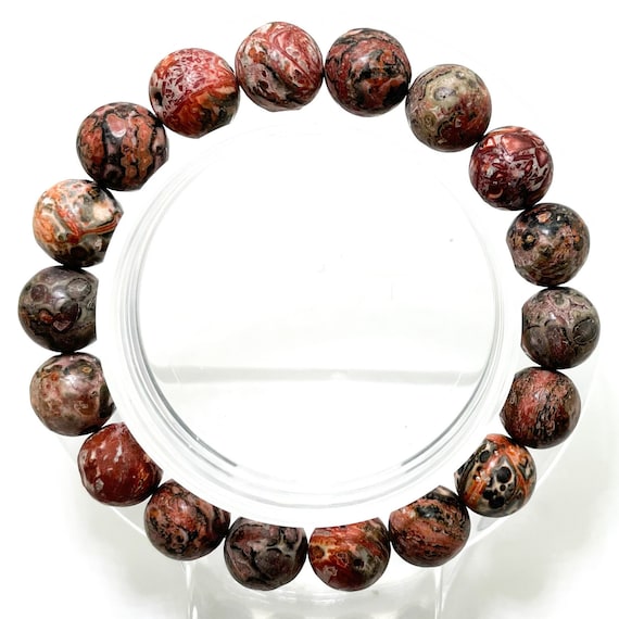 Red Fossil Jasper Smooth Round Natural Gemstone Beads Stretch Elastic Bracelet PGB110