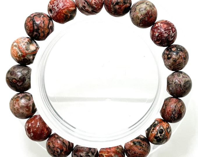 Red Fossil Jasper Smooth Round Natural Gemstone Beads Stretch Elastic Bracelet PGB110