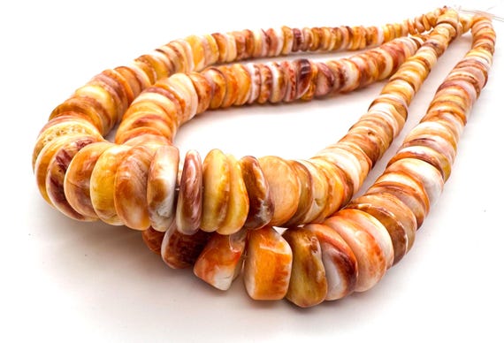 Natural Spiny Oyster Shell Beads • Graduated Smooth Saucer Heishi • Light Orange White 8mm-18mm Gemstone for Artisan Jewelry Supply SO35