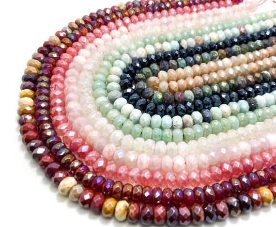 Coated Natural Moonstone, Agate, Mookaite, Amazonite, Ryholite, Rose Quartz, Jade 5mm x 8mm Faceted Rondelle Gemstone Beads - RDF26