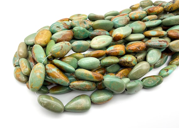 Natural Green Hubei Turquoise Beads Smooth Oval Teardrop 9x17mm Untreated Matrix Gemstone Beads 15.5" Strand Jewelry Making WHTQ24