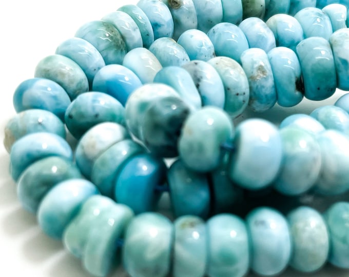Genuine Larimar Beads, Natural High Quality Grade AAA Blue Larimar Smooth Polished Rondelle Gemstone Beads - PG71