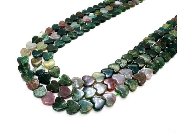 Indian Agate Heart Beads: 4mm 6mm Natural Gemstone, Stone of Protection - PGS411