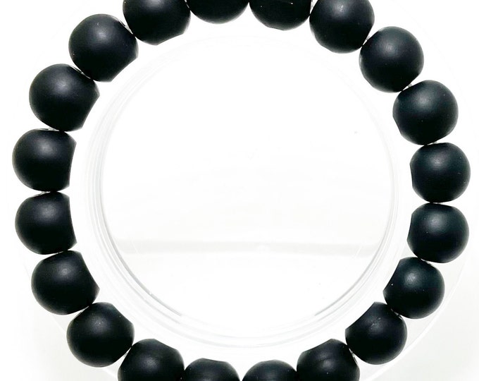 Matte Natural Black Onyx Round Gemstone Beads 6mm 8mm 10mm Stretch Elastic Cord Handmade Bracelet PGB102