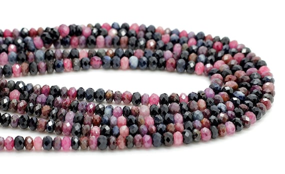 Natural Ruby Sapphire Beads, Red Purple Sapphire Ruby Faceted Rondelle 4mm x 5mm Gemstone Beads - RDF88