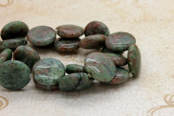 Natural Garnet Beads, Red Green Garnet Smooth Polished Flat Round Natural Garnet Gemstone Beads - PRG09