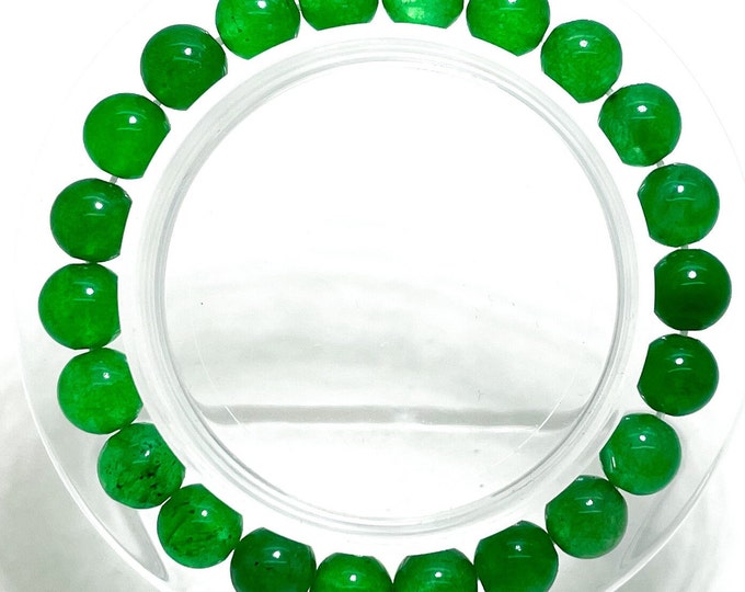 Natural Green Jade Smooth Round 8mm Gemstone Beads Stretch Elastic Cord Handmade Beaded Bracelet Accessories - PGB143B