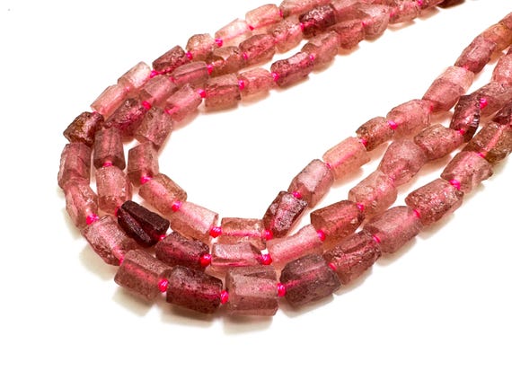 Natural Matte Strawberry Quartz Rough Cut Nugget Cube Gemstone Assorted Size Beads - PGS141