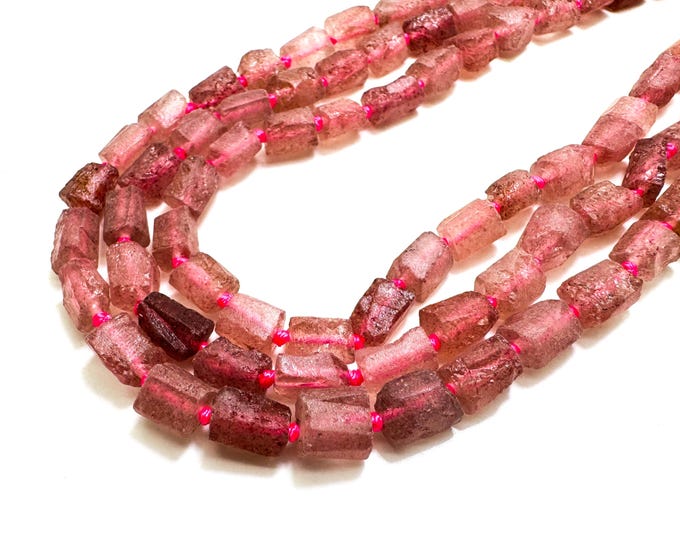 Natural Matte Strawberry Quartz Rough Cut Nugget Cube Gemstone Assorted Size Beads - PGS141