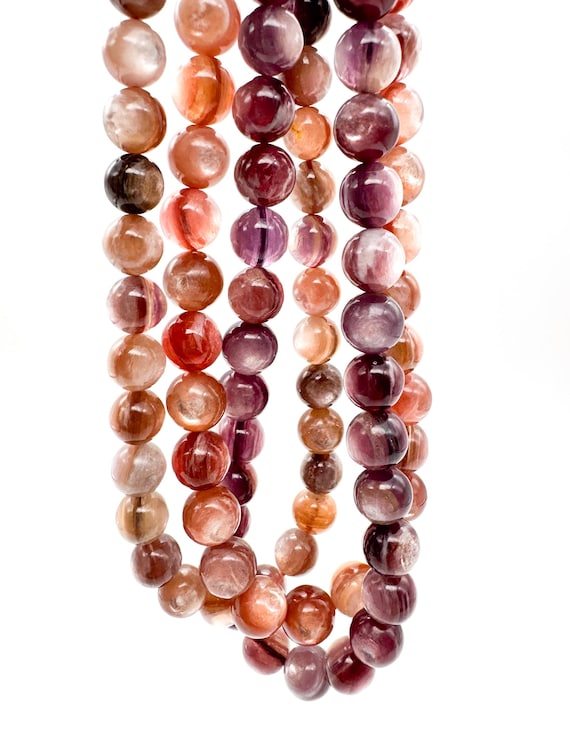 Natural Mica Lepidolite Round Beads, Genuine Tri-Color Brown Purple Pink Flash Lepidolite, Shimmer Gemstone Strand for Jewelry Making RN213