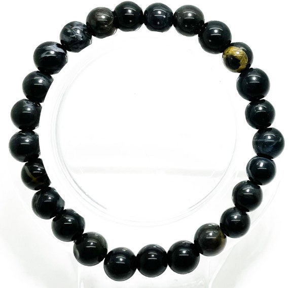 Black Stripe Agate Bracelet 8mm Natural Smooth Gemstone Beads Stretch Elastic Cord Handmade Bracelet - PGB66