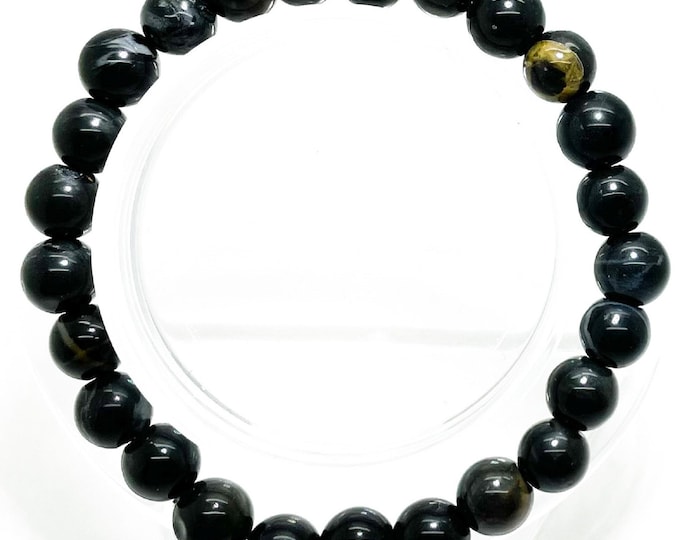 Black Stripe Agate Bracelet 8mm Natural Smooth Gemstone Beads Stretch Elastic Cord Handmade Bracelet - PGB66