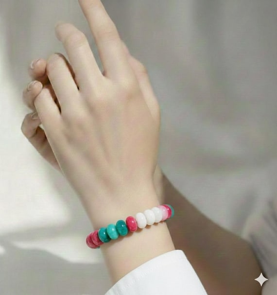 Handmade Dyed Jade Bracelet: Multi-Color Rondelle Gemstone Beads