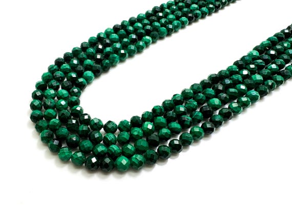 Natural AAA Green Malachite Faceted Round 4mm Gemstone Beads - RNF09