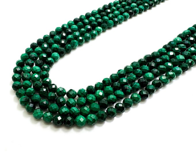 Natural AAA Green Malachite Faceted Round 4mm Gemstone Beads - RNF09