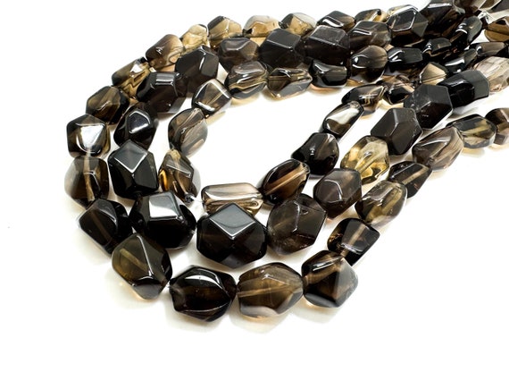 Natural Smoky Quartz Transparent Oval Faceted Assorted Size Gemstone Beads - PGS46