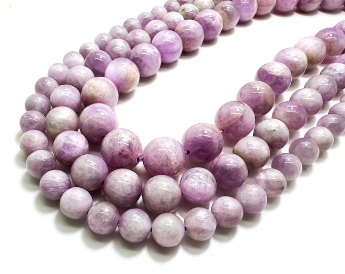 Natural Kunzite Beads, Purple Kunzite Smooth Round Gemstone Beads (5mm 6mm 8mm 10mm 12mm 14mm)