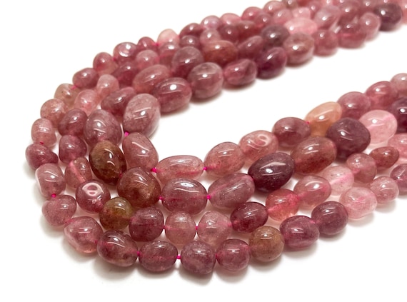 Natural Strawberry Quartz, Smooth Polished Red Strawberry Quartz Pebble Nugget Gemstone Beads (Assorted Size) - PGS43