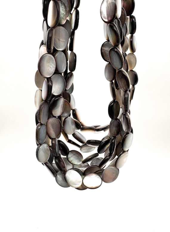 Natural Black Lip Shell Beads Smooth 10x14mm Flat Oval Discs Iridescent Black Mother of Pearl Men Women Jewelry Artisan Supply PG208
