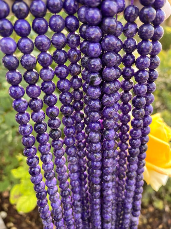 Genuine Natural Dark Purple Charoite Smooth Round Sphere Ball Gemstone Beads (6mm 8mm 10mm) - PG132
