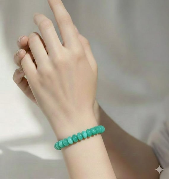 Turquoise Green Jade 10mm Rondelle Gemstone Beads Stretch Elastic Cord Handmade Beaded Bracelet Accessories - PGBRD10