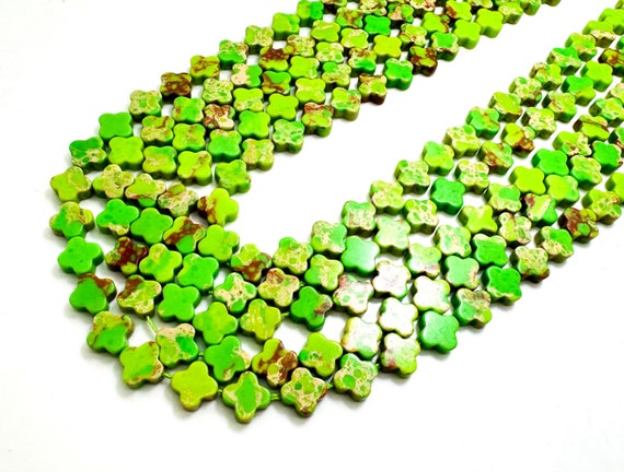 Natural Green Sea Sediment Jasper Four Leaf Clover 8mm Smooth Gemstone Beads - PGS416