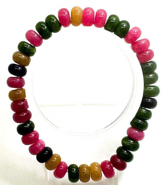 Rainbow Tourmaline Color Jade Bracelet: 8mm Rondelle Gemstone Beads