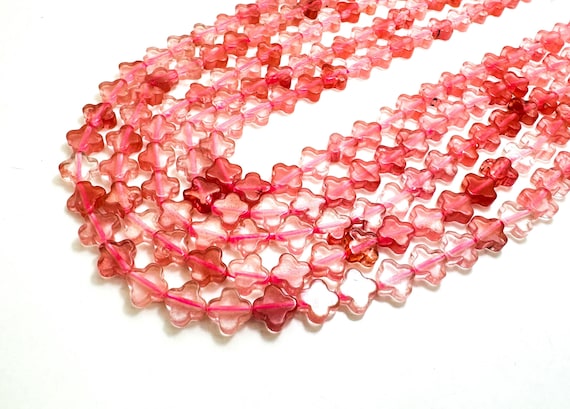 Natural Red Cherry Quartz Four Leaf Clover 8mm Smooth Gemstone Beads - PGS416