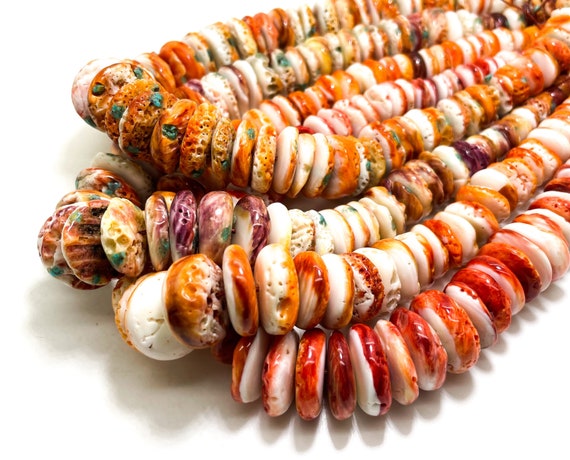 Graduated AAA Natural Spiny Oyster Beads Rough Flat Rondelle Gemstone - Dark Purple Burgundy Red Orange Violets (Assorted Size) - PGS90