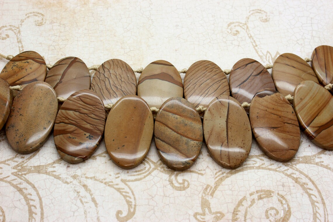 Natural Jasper Wood Brown Jasper Natural Flat Oval Smooth Etsy