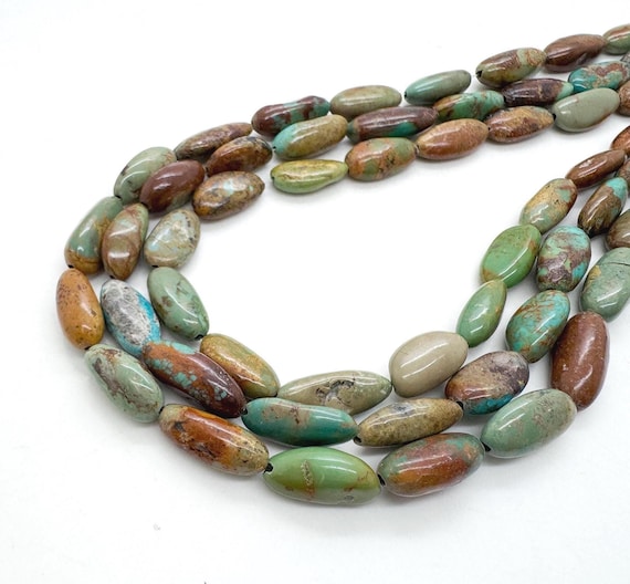 Natural Hubei Turquoise Rice Beads • Genuine Olive & Teal Green Gemstone Polished Oval Beads • High-Grade Jewelry Supply - PGS240