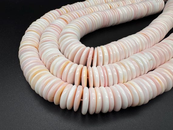 Natural Queen Conch Shell Heishi Beads Pink White Shell Disc Beads Large Smooth Rondelle Shell Strand Beach Jewelry Making Supplies QC31