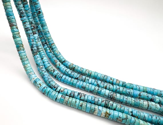 Natural Kingman Turquoise Beads Arizona Turquoise Heishi Rondelle 3x8mm Blue Matrix Untreated Gemstone Jewelry Making - PG93B