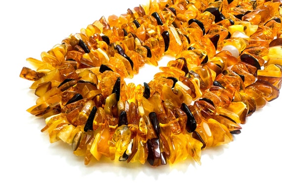 Natural Yellow Golden Amber Flat Irregular Chips Nugget Pebble Assorted Size Gemstone Beads - PG80