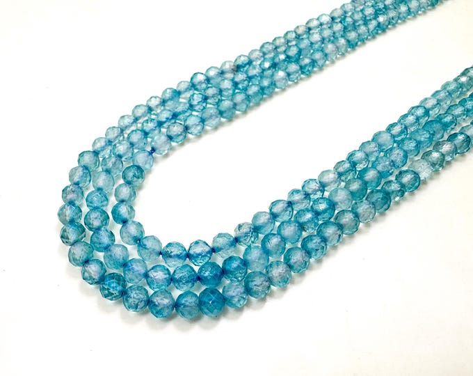 AAA Blue Topaz Faceted Round Beads: Sparkling Gemstone Strand, 4mm