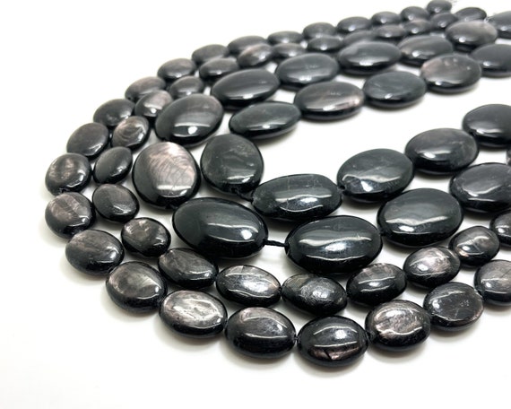 Natural Genuine Aura Hypersthene Black Flat Oval Smooth Polished Gemstone Beads - PGP11