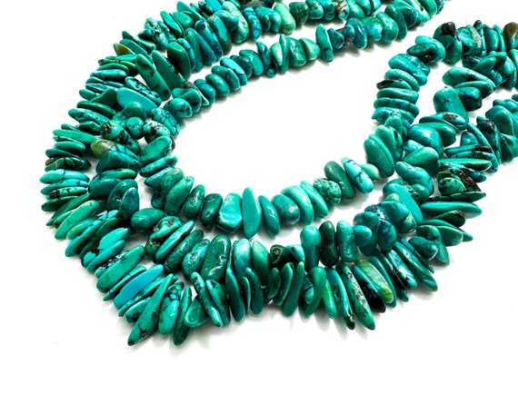 Natural Arizona Turquoise Polished Flat Nugget Chip Stick Gemstone Beads (Assorted Size) PGS159