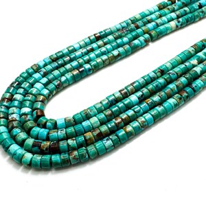 Kingman Turquoise Blue Beaded Heishi Necklace, Gold or Silver