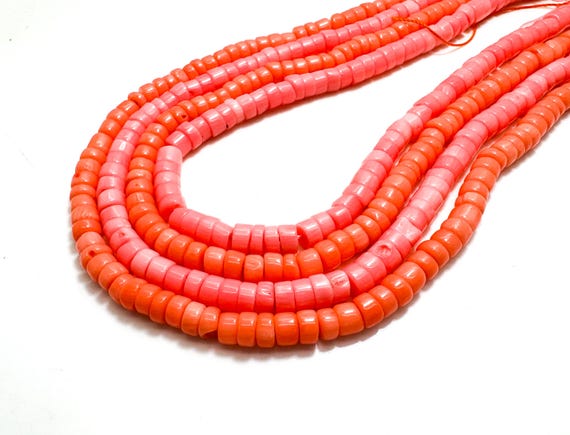 Dyed Coral Heishi Beads: Pink Peach Barrel Shape, 15.5" Strand