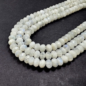 Genuine Natural White Rainbow Moonstone Faceted Rondelle Gemstone Stone Beads - RDF55