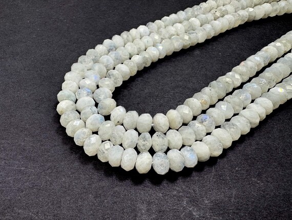 Genuine Natural White Rainbow Moonstone Faceted Rondelle Gemstone Stone Beads - RDF55