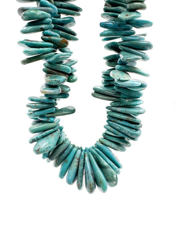 Kingman Turquoise Teardrop Beads Natural Teal Blue Graduated Flat Back Pear 14mm ~ 20mm Premium Gemstone for Men Women Jewelry PGS370-22