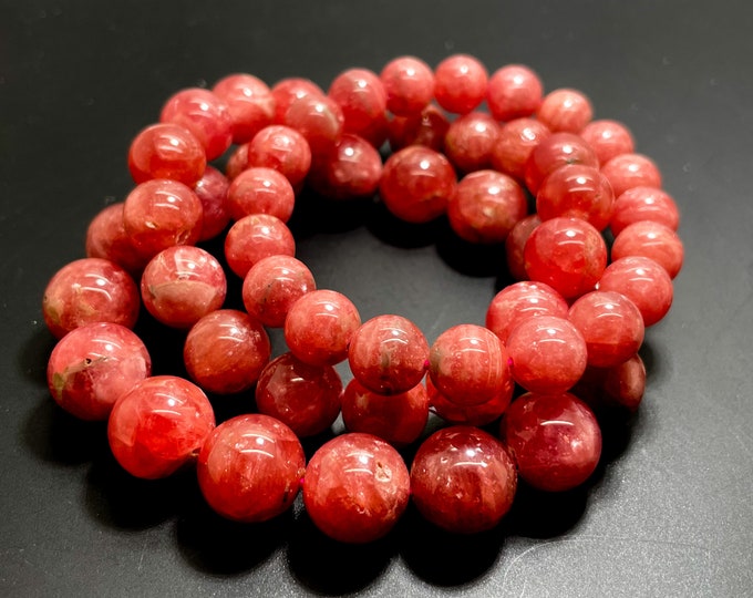 AAA Rhodochrosite Bracelet, Natural Genuine Pink Rhodochrosite Polished Round 10mm 11mm 13mm Gemstone Beaded Bracelet - PGB236