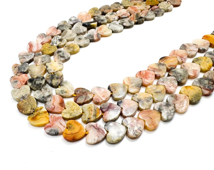 Yellow Jasper Heart Beads: Multi-Color Gemstone, Grounding Jewelry (8mm, PGS411