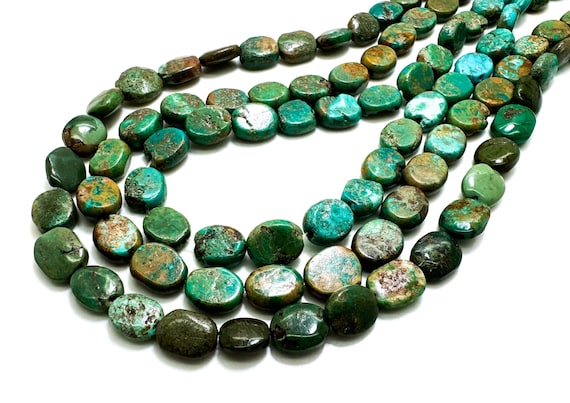 Natural Genuine Turquoise Flat Oval Polished Smooth Gemstone Beads - PGS391A